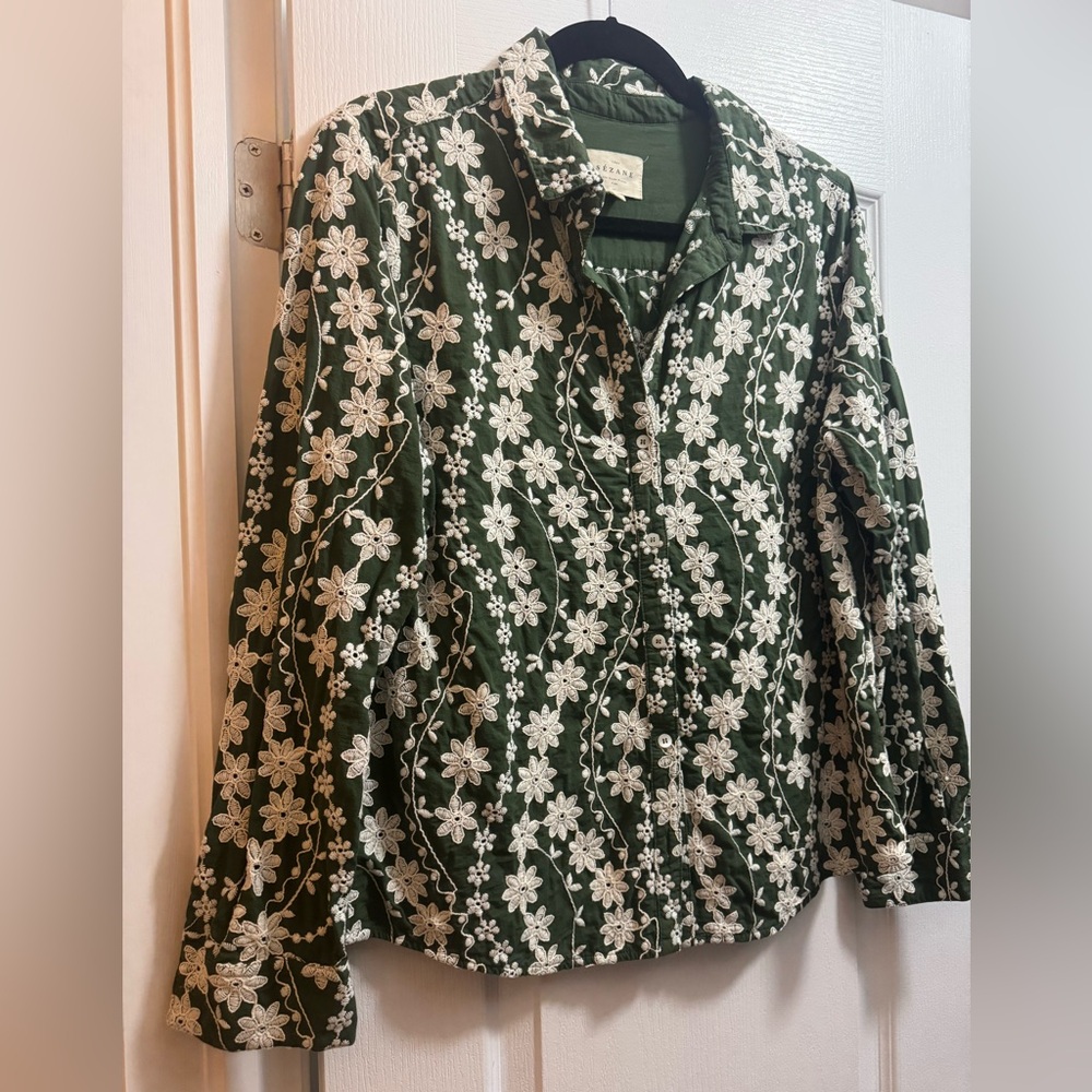 Sezane Green Floral Embroidered Button-Up Blouse - Picture 3 of 6
